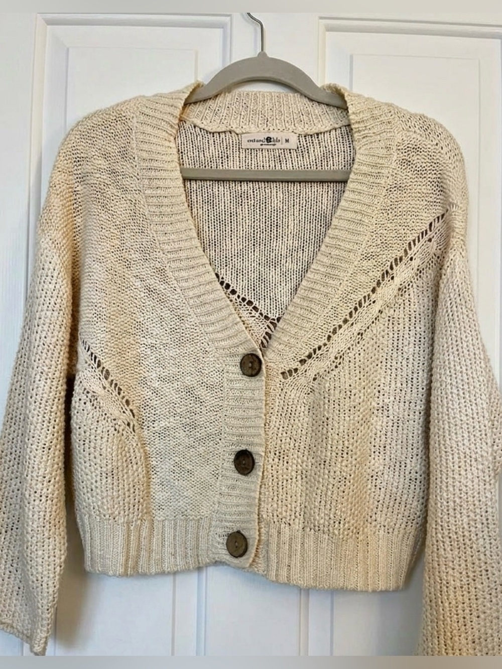 NATURAL LIFE 100% Cotton Cable Knit Shrug Cardigan in Natural Cream Size Medium